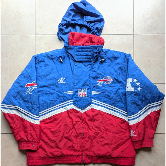 Buffalo Bills 90s Logo ATHLETIC puffer Jim KELLY jacket XL blue NFL Pro Line vtg - Picture 1 of 10